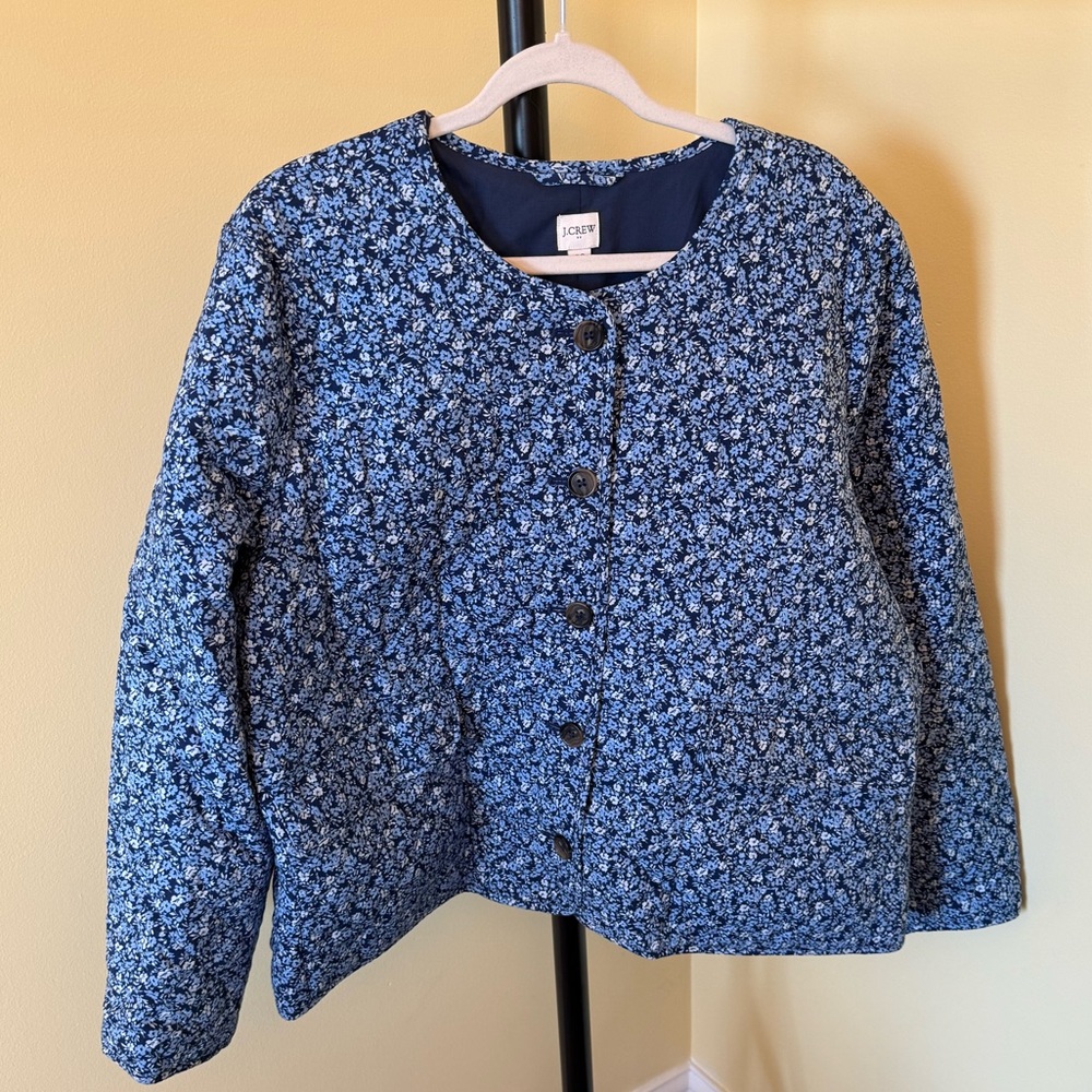 J. Crew Factory Navy Floral Padded Barn Coat Jacket, size 22